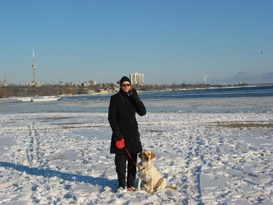 Pastora I and grad in snow by lake